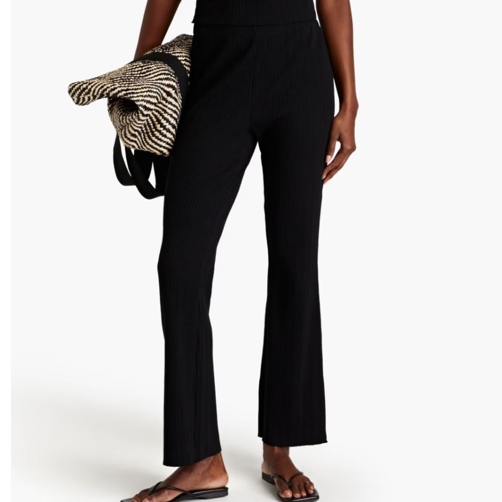 Vince Rib Flared Pant Pull On Black Allover Ribbed Stretch Knit Small Loungewear